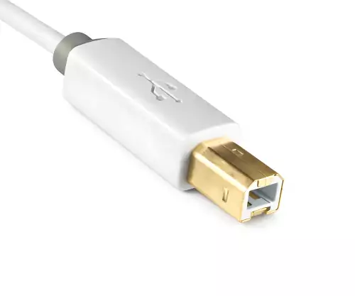 HQ USB 2.0 kabel A-stekker naar B-stekker, Monaco Range, wit, DINIC doos met Euro gat, lengte 2,00m
