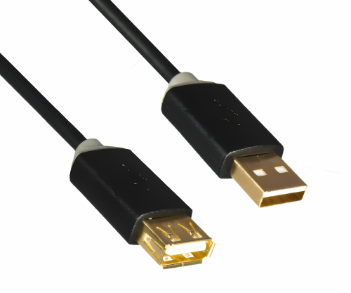 HQ USB 2.0 extension A plug to socket, Monaco Range, black, DINIC blister, length 2.00m