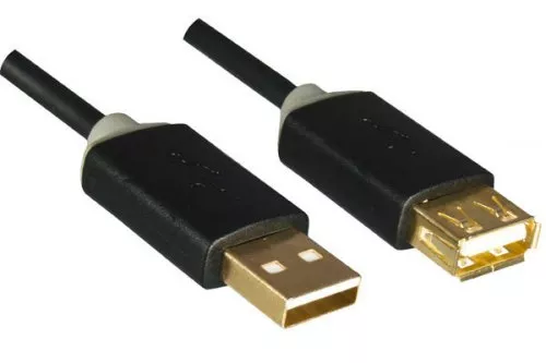 HQ USB 2.0 prodlužovací konektor A do zásuvky, Monaco Range, černý, 2,00 m