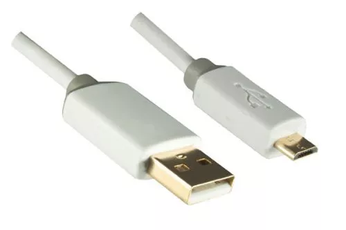 HQ Micro Câble USB A mâle vers micro B mâle, Monaco Range, blanc, 2,00m, DINIC Blister