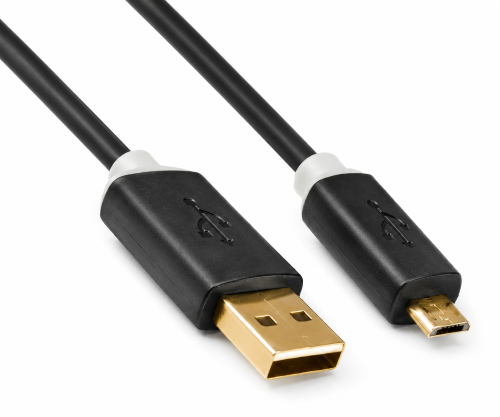 HQ Micro USB-kabel A male naar micro B male, Monaco Range, zwart, DINIC blisterverpakking, 2,00m