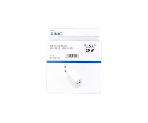 USB C+A oplader/voeding 20W, PD, wit, Power Delivery-box, wit, DINIC-box met Euro-gat USB C+A oplader/voeding 20W, PD, wit, Power Delivery-box, wit, DINIC-box met Euro-gat