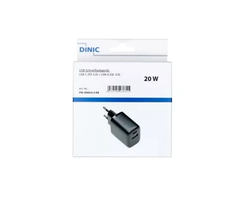 Încărcător/alimentare USB C+A 20W, PD, alb, cutie Power Delivery, negru, cutie DINIC