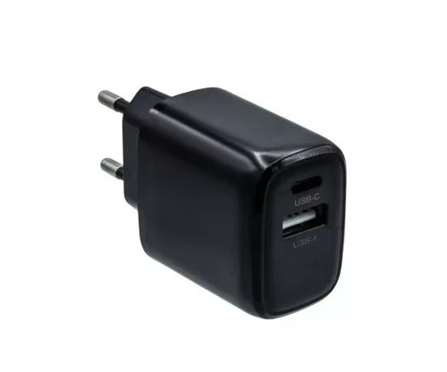 USB C+A charger/power supply 20W, PD, white Power Delivery, black
