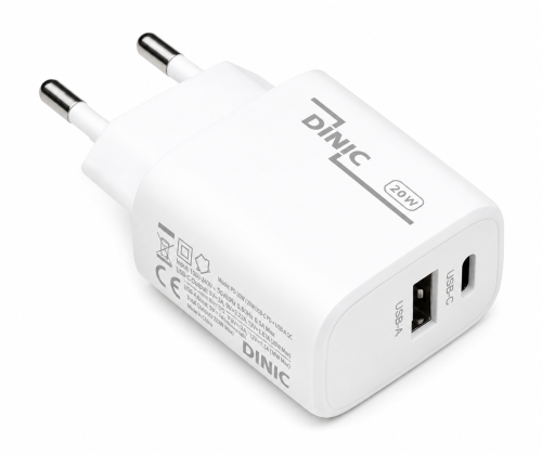 USB C+A Ladegerät/Netzteil 20W, PD, weiß, Box Power Delivery, weiß, DINIC Box mit Euroloch