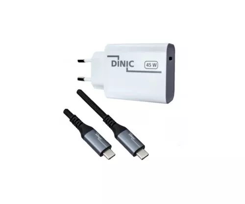 Adaptateur secteur USB C 45W + câble USB-C vers C, chargeur rapide avec PD3.0 et PPS + câble USB-C HQ, 2m, DINIC Box