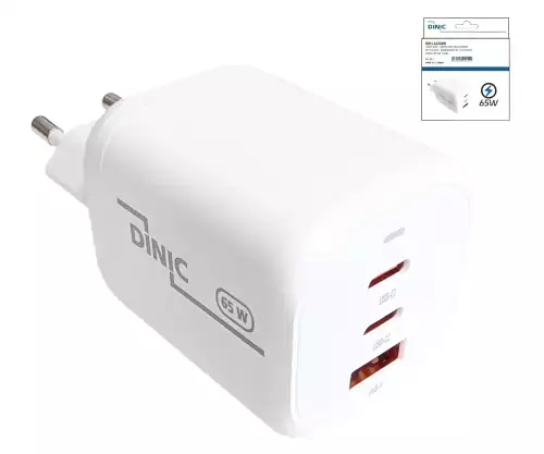 Chargeur/bloc d'alimentation DINIC USB C/C/A 65 W Chargeur rapide Power Delivery 3.0, technologie PPS, boîtier DINIC