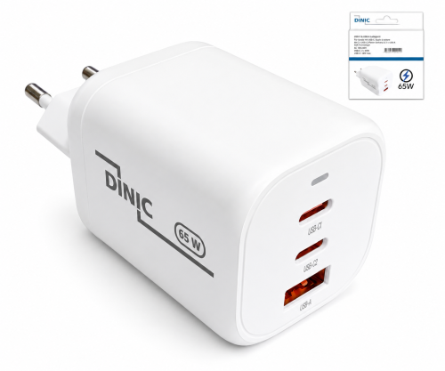 Caricabatterie/alimentatore DINIC USB C/C/A 65 W Caricabatterie rapido Power Delivery 3.0, tecnologia PPS, DINIC box