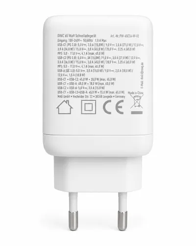 Încărcător/alimentator DINIC USB C/C/A 65 W Încărcare rapidă Power Delivery 3.0, tehnologie PPS, cutie DINIC