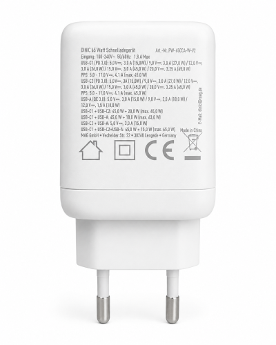 USB C/C/A laadija/toiteplokk 65 W kiirlaadija Power Delivery 3.0, PPS-tehnoloogia