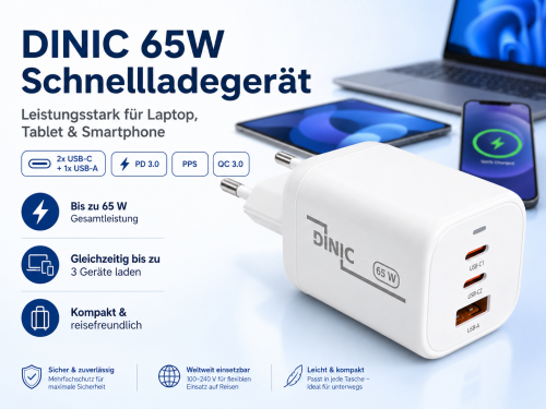 USB C/C/A laadija/toiteplokk 65 W kiirlaadija Power Delivery 3.0, PPS-tehnoloogia