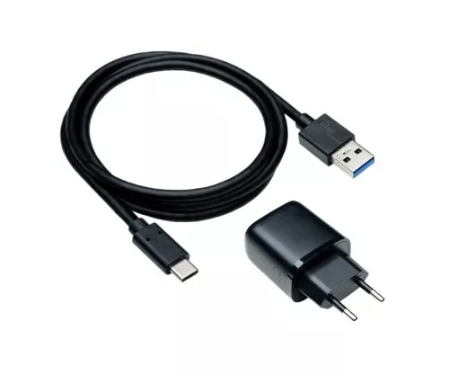 USB PD/QC 3.0 charging adapter incl. A to C cable 20W, 3.6V~5.9V/3A; 6~9V/2A; 9V~12V/1.5A, black, DINIC box with Euro hole, 1m