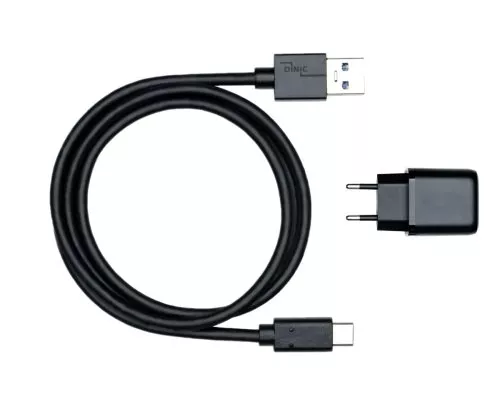 USB PD/QC 3.0 charging adapter incl. A to C cable 20W, 3.6V~5.9V/3A; 6~9V/2A; 9V~12V/1.5A, black, DINIC box with Euro hole, 1m