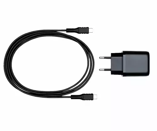 DINIC 20W 2portová rychlá nabíječka (USB-C PD + USB-A QC) včetně kabelu USB-C na USB-C 1,5 m – černá
