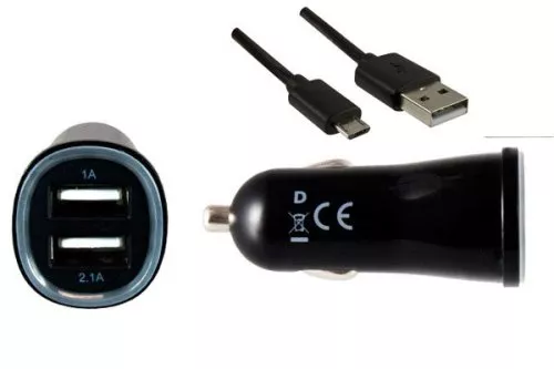 USB KFZ Ladeadapter 12V zu 2x USB 5V max. 3.1A inkl. USB Micro Kabel, 1,00m