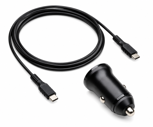 USB KFZ 20W C Schnellladegerät inkl. C Kabel, USB KFZ Lader, C auf C Ladekabel, schwarz, DINIC Box mit Euroloch, 1,50m