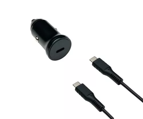 Încărcător rapid USB auto 20W C, inclusiv cablu C, încărcător auto USB, cablu de încărcare C la C de 1,50 m, cutie DINIC