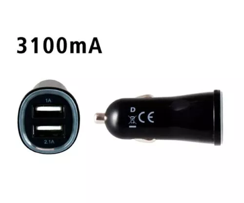 DINIC Adaptateur de charge USB pour voiture 12-24V vers 2 x USB 5V 3.1A USB type A, 1x 1000mA + 1x 2100mA, CE, noir, DINIC Polybag