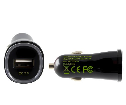 USB car quick charger, charging adapter + USB cable, input 12V DC, output 5V 1.5A/9V 1.5A/12V 1.2A, black, DINIC blister, 1.00m
