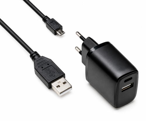 Adaptateur de charge USB PD/QC 3.0 avec câble micro USB 20W, 3,6V~5,9V/3A ; 6~9V/2A ; 9V~12V/1,5A, noir, boîte DINIC avec trou européen, 2m