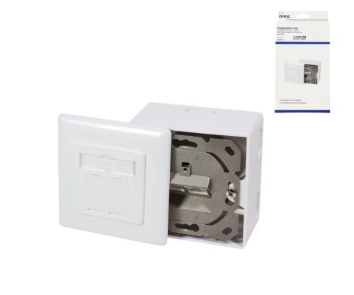 DINIC Box, Cat.6/5 network socket double, RJ45 socket universal flush-mounted and surface-mounted, shielded, LSA, white, DINIC Box with Eurohole