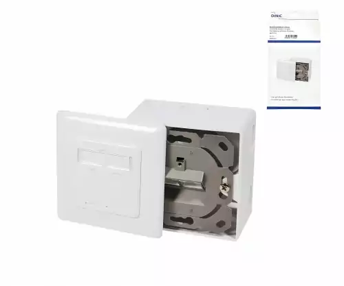 DINIC Box, Cat.6/5 Netzwerkdose zweifach, RJ45 Buchse universell Unter- u. Aufputz, geschirmt, LSA, weiß, DINIC Box mit Euroloch