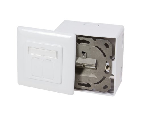 Cat.6/5 network socket double, RJ45, universal flush-mounted and surface-mounted, shielded, LSA, cardboard box