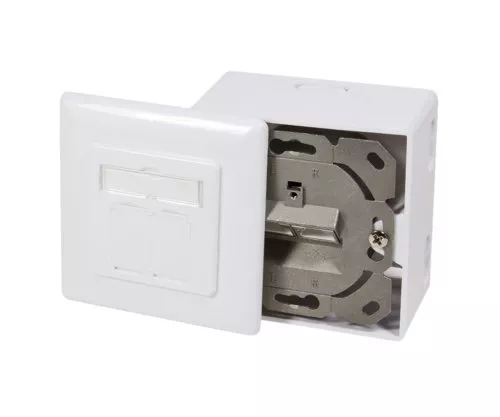 Presa di rete Cat.6/5 doppia, RJ45, universale da incasso e da superficie, schermata, LSA, scatola di cartone