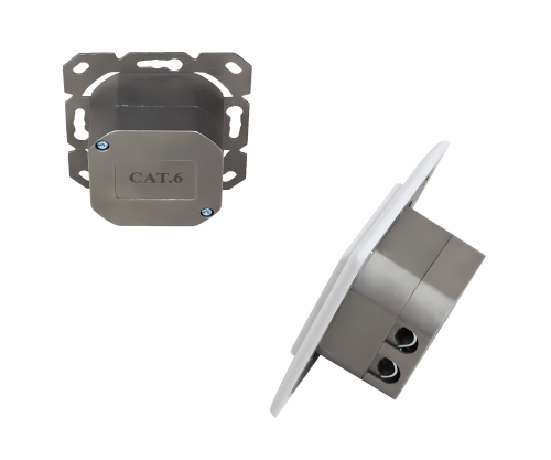 Cat.6/5 Netzwerkdose zweifach, RJ45, universell Unter- u. Aufputz, geschirmt, LSA, Karton