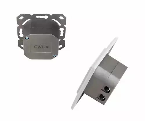 Cat.6/5 Netzwerkdose zweifach, RJ45, universell Unter- u. Aufputz, geschirmt, LSA, Karton