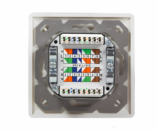 Cat.6/5 Netzwerkdose zweifach, RJ45, universell Unter- u. Aufputz, geschirmt, LSA, Karton