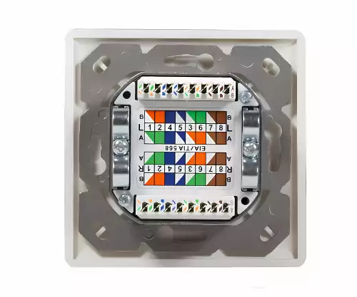Cat.6/5 Netzwerkdose zweifach, RJ45, universell Unter- u. Aufputz, geschirmt, LSA, Karton