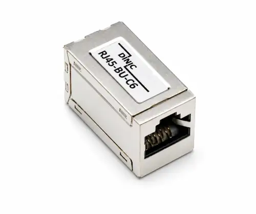 DINIC RJ45 Cat.6A/5e Kupplung Buchse auf Buchse RJ45 Bu./Bu., geschirmt, Vollmetall, DINIC Box mit Euroloch