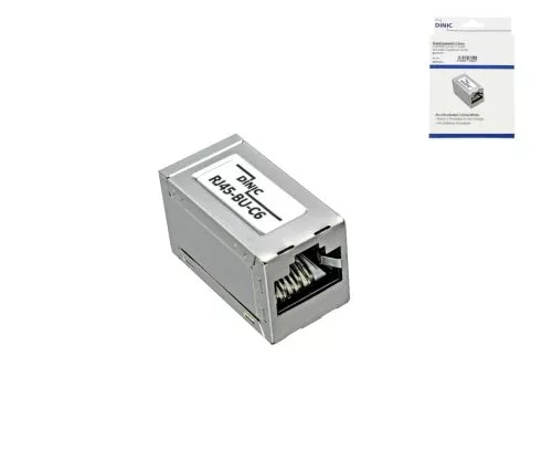 DINIC RJ45 Cat.6A/5e female to female RJ45 jack, shielded, full metal, DINIC box with Euro hole