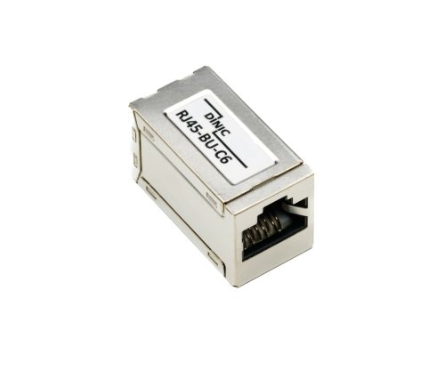 DINIC RJ45 Cat.6A/5e Raccord femelle sur femelle RJ45 Bu./Bu., blindé, entièrement métallique, DINIC Box avec trou européen