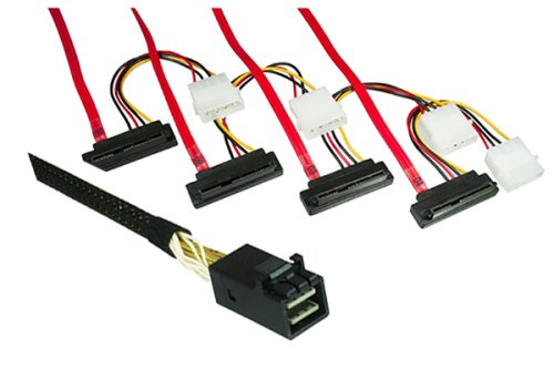 SAS Cable SFF-8643 to SFF-8482 angled, HD mini SAS to 4x data/pwr, low profile, 0,75m