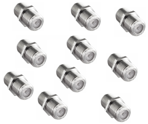F-connector, F-socket to F-socket, with anti-twist protection, quantity: 10 pieces, DINIC polybag