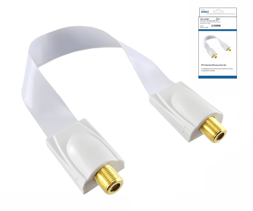 SAT-kabel F-uttag till F-uttag, fönstergenomföring, extremt platt, vit, DINIC-dosa med eurohål, längd 0,26 m