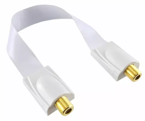 SAT-kabel F-uttag till F-uttag, fönstergenomföring, extremt platt, vit, DINIC-dosa med eurohål, längd 0,26 m
