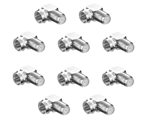 Kampinis adapteris F kištukas / F lizdas 90°, 10 vnt., DINIC polietileninis maišelis