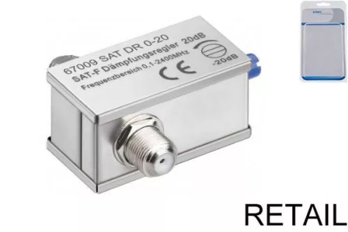 SAT-Dämpfungsregler 0 dB - 20 dB, F-Stecker auf F-Stecker, DINIC Blister