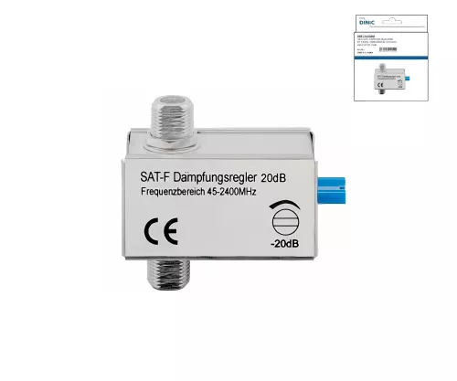 SAT-Dämpfungsregler 0 dB - 20 dB, F-Stecker auf F-Stecker, DINIC Blister