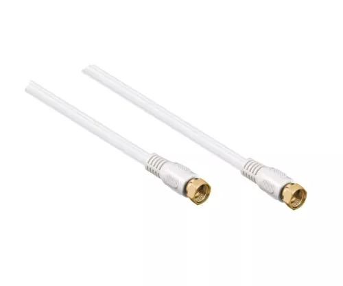 DINIC SAT coaxial cable 2x F-plug, 120dB, 7.5m gold-plated connectors, quad shielded, white