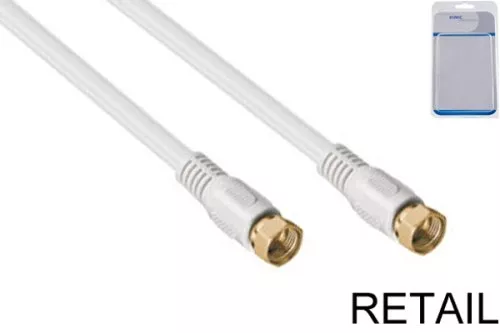 DINIC SAT Koaxialkabel F-Stecker auf Stecker, vergoldet, vierfach geschirmt, weiß, DINIC Blister, Länge 7,50m