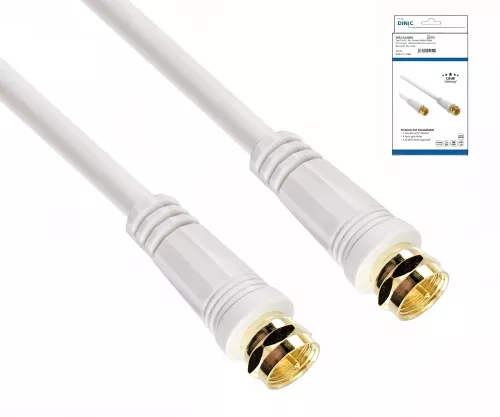 SAT Koaxialkabel 2x F-Stecker, 120dB, vergoldete Anschlüsse, vierfach geschirmt, weiß, DINIC Box mit Euroloch, Länge 1,50m