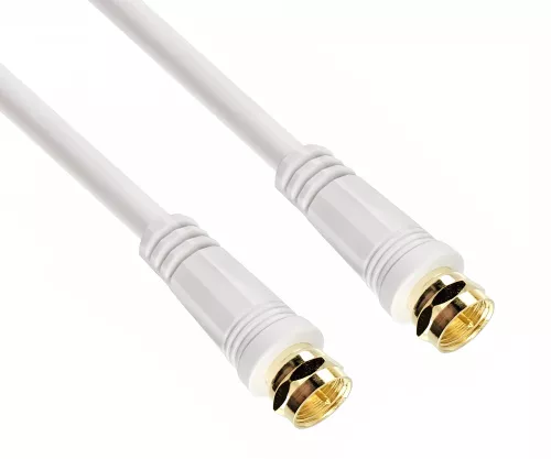 DINIC SAT coaxial cable F plug to plug, gold-plated, quadruple shielded, white, DINIC box with Euro hole, length 7.50m