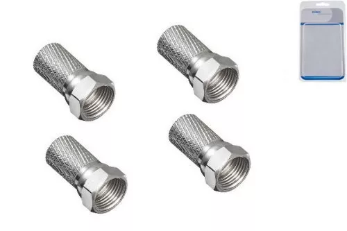 DINIC F-Aufdreh-Stecker für 7,3mm Kabel, Kupfer, Menge: 4 Stück, DINIC Box mit Euroloch, Länge 20mm