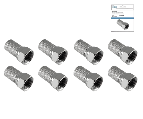 DINIC F-Aufdreh-Stecker für 7,3mm Kabel, Kupfer, Menge: 8 Stück, DINIC Box mit Euroloch, Länge 20mm