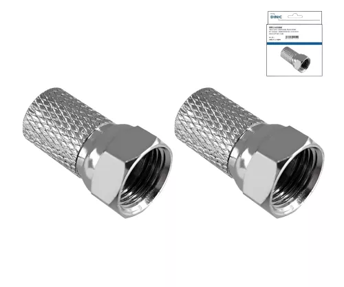 Connettore F twist-on per cavo 7,3mm, rame, quantità: 2 pezzi, scatola DINIC con foro Euro, lunghezza 20mm