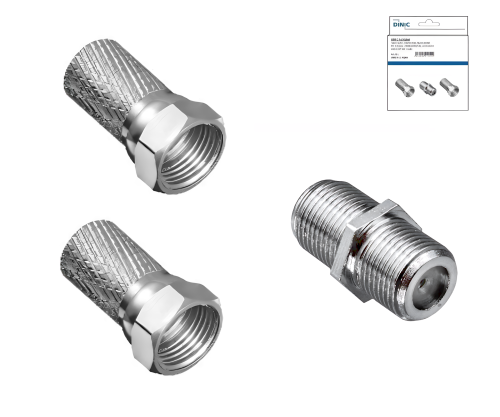 SAT-Kabel Verbinder Set, 2x F-St. + Kuppl. 2x 7,3mm F-Stecker mit einem Verbinder im Set